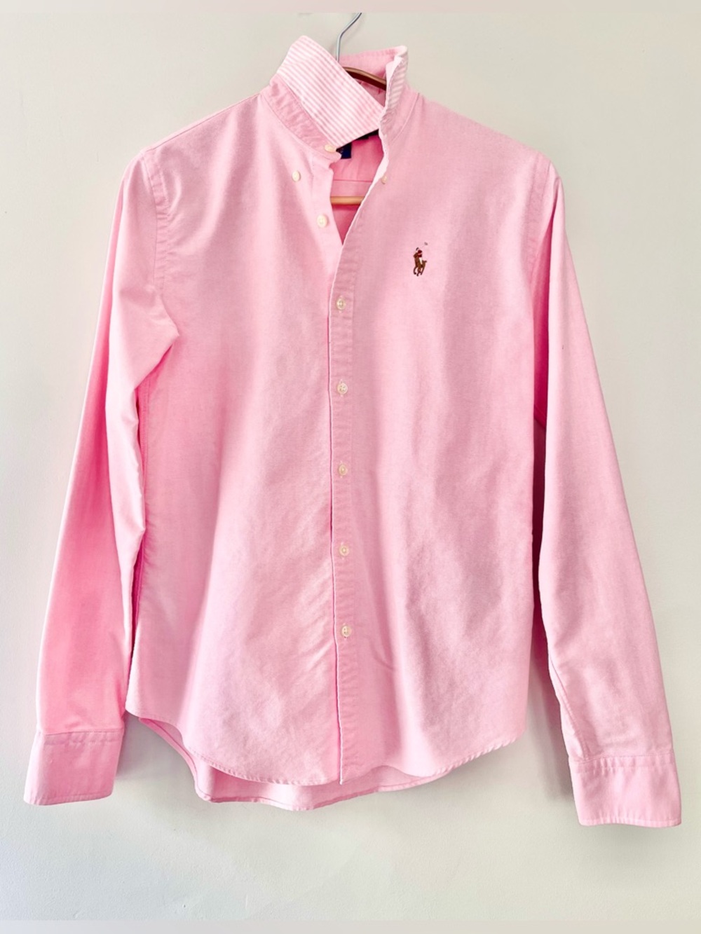 SOLD - Ralph Lauren Blue Label Pink Oxford Shirt Striped White Collar XS 2 Y2K - Picture 13 of 14